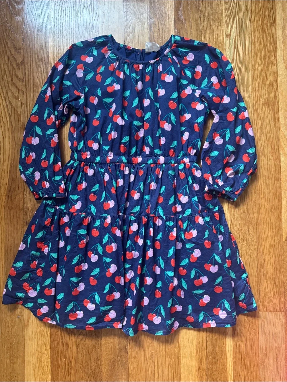 J. Crew Navy Cherry Print Long Sleeve Girls' Dress